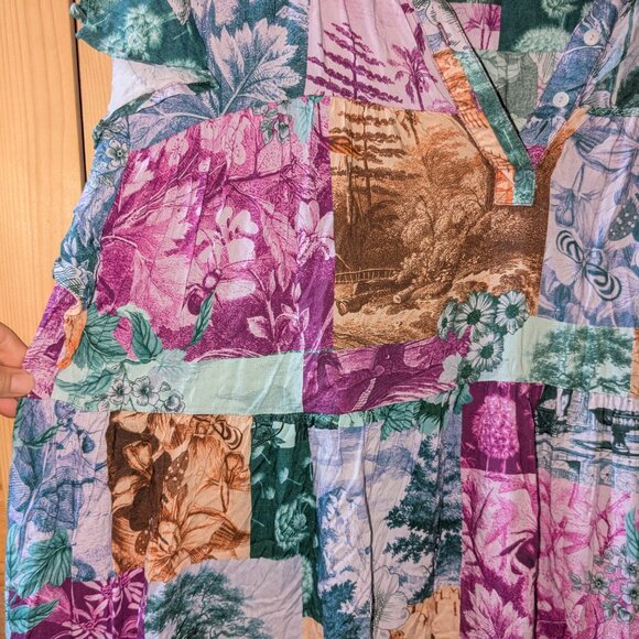 Anthropologie Flutter Sleeve Printed PJ Dress Size 2X Patchwork PJ Mini Collar - Picture 8 of 13